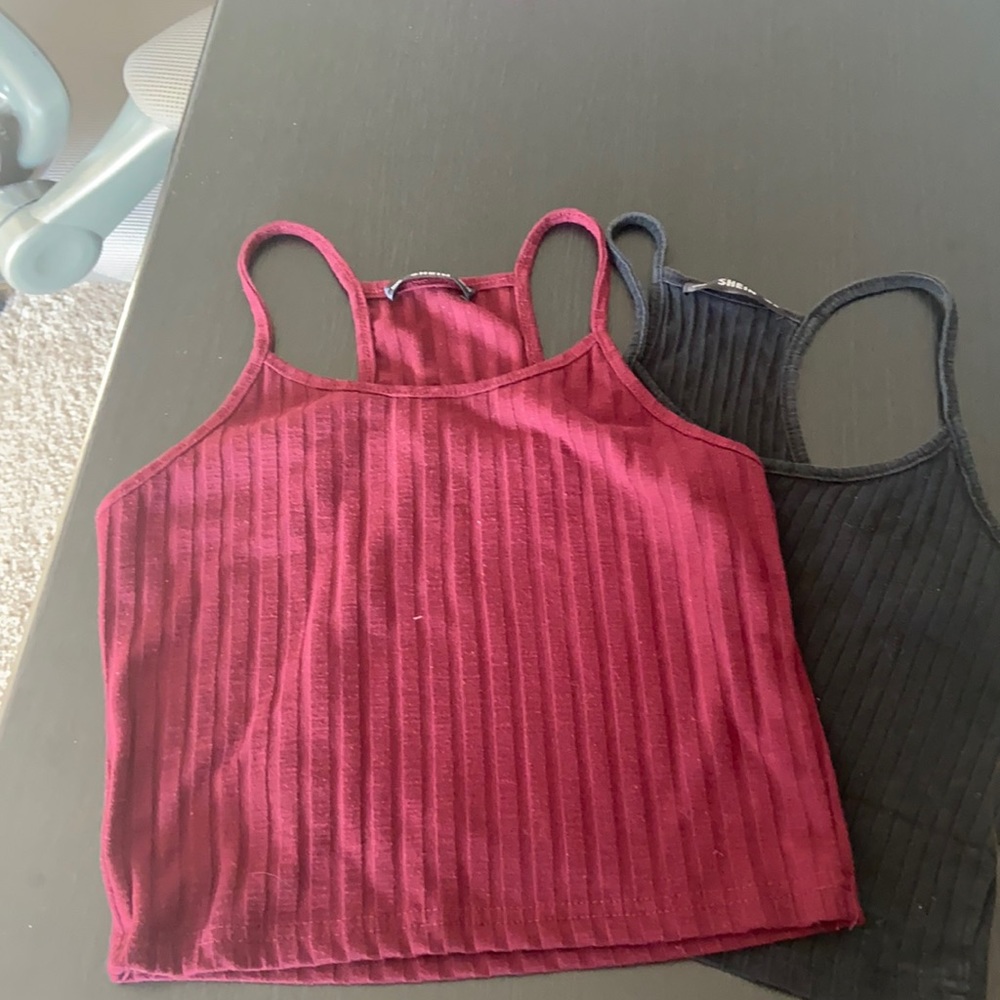 SHEIN 2 Racerback Tank Tops in Size XS. One Burgundy and One Black